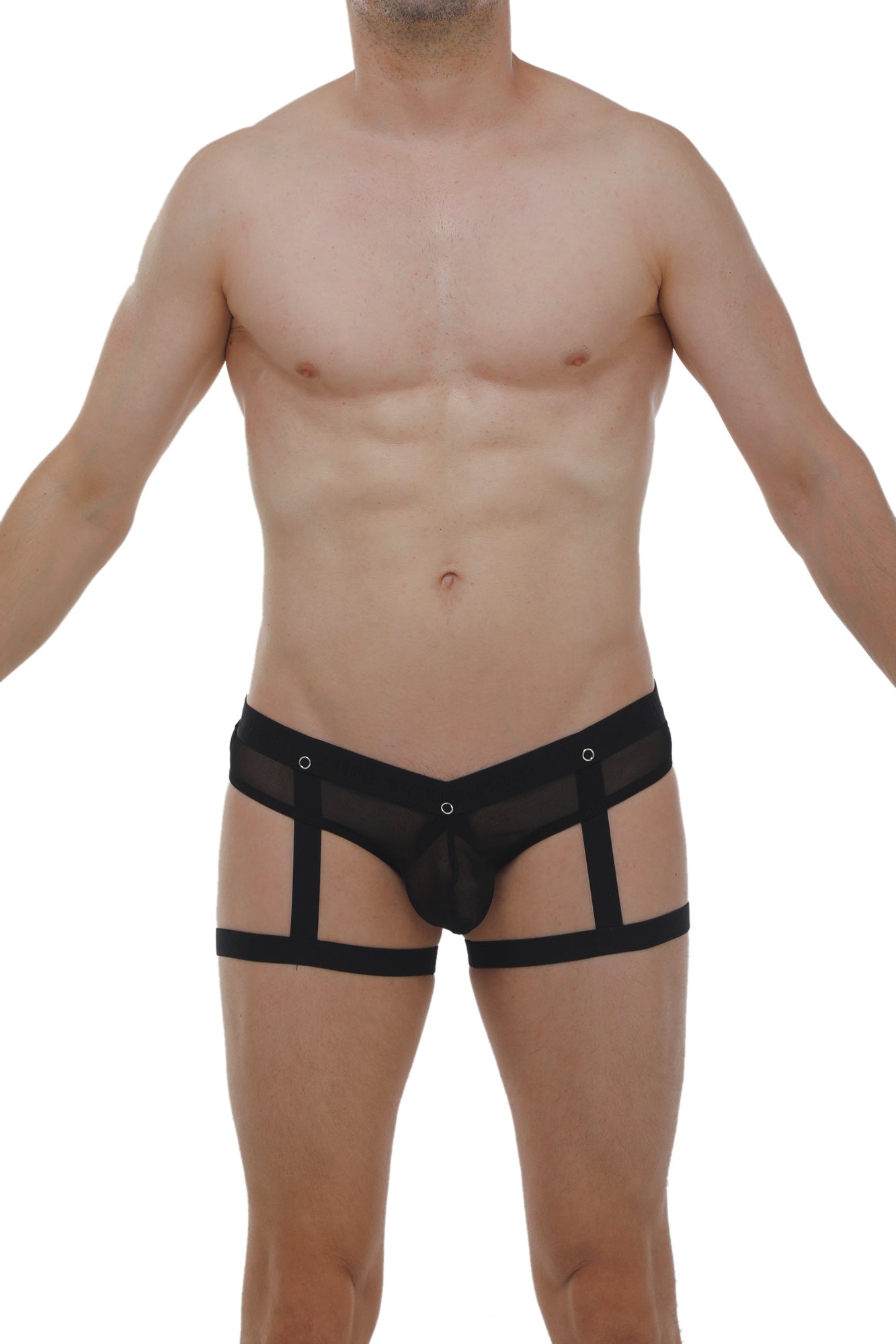 Black Net Garter Jockstring with C-ring