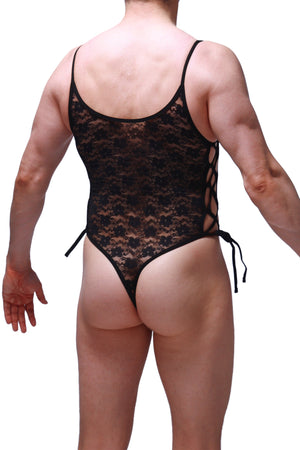 Bodystring Lacets Lace Noir - PetitQ Underwear - Lingerie masculine sexy et sous-vêtements pour homme originaux