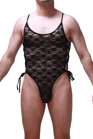 Bodystring Lacets Lace Noir - PetitQ Underwear - Lingerie masculine sexy et sous-vêtements pour homme originaux